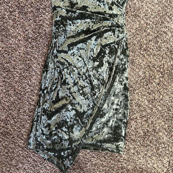 Green Velvet Asymmetrical Dress - Picture 3 of 5